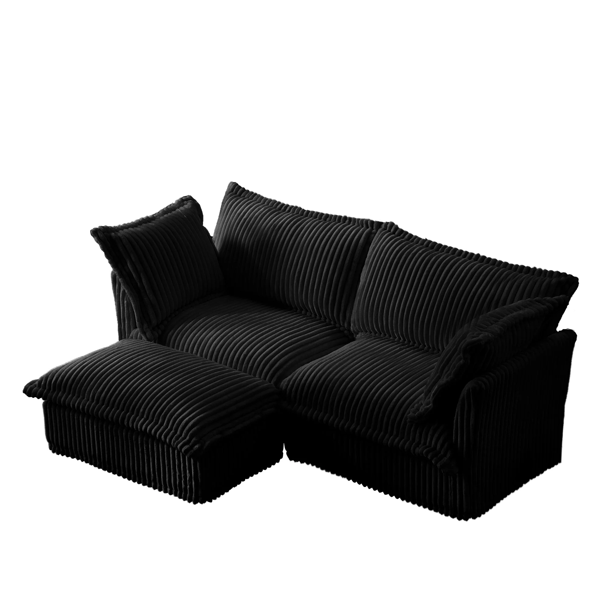 Walker Edison | Cloud Slipcovered Black Sectional Sofa with Ottoman