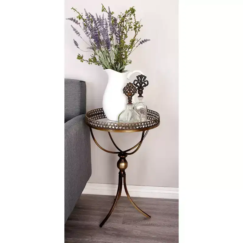 Metal and Glass Round Pedestal Table Gold - Olivia & May