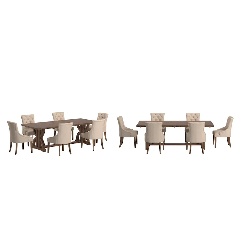 Bratislava Reclaimed Wood Table with Button Tufted Curved Back Chairs Dining Set