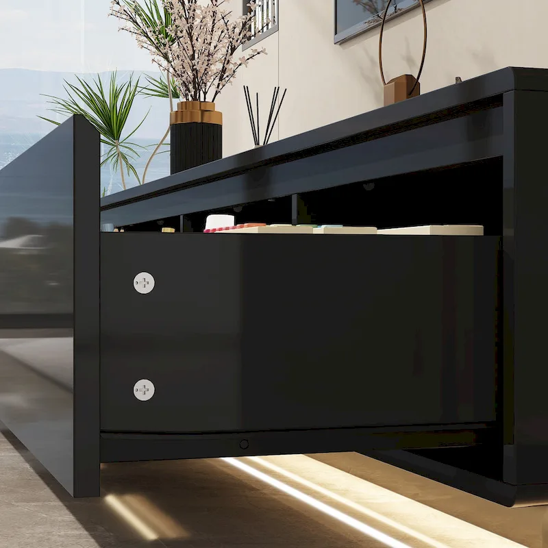 Illuminated White High Gloss Television Entertainment Center Console