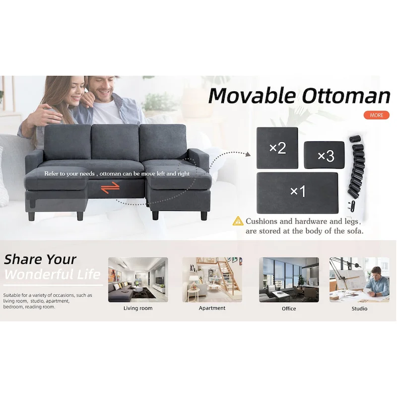 L-Shaped Sectional Sofa (With Interchangeable Chaise)