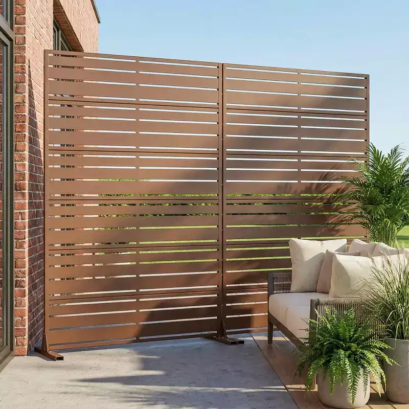 Brown Louvered 6-Panel Room Divider, Double-Sided, Galvanized Steel
