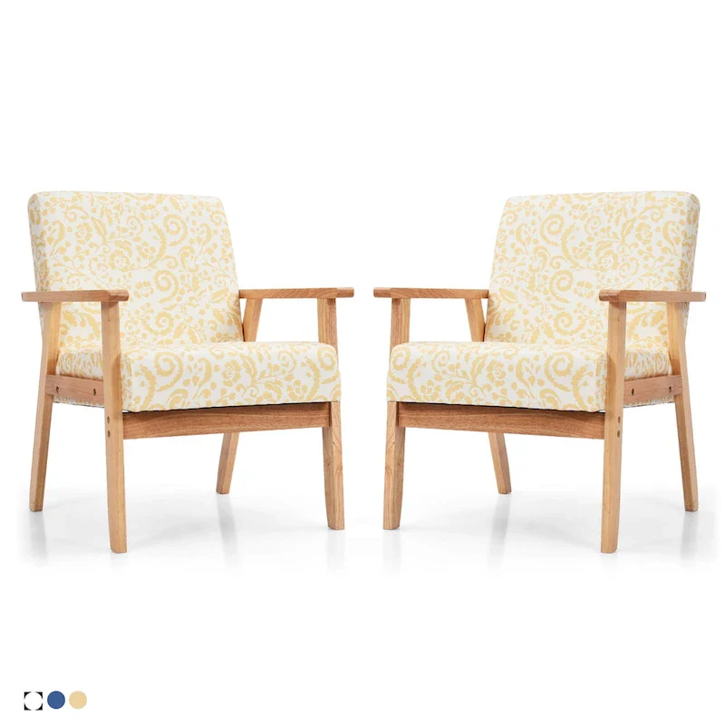 Gymax 2PCS Accent Armchair Upholstered Chair Home Office w/ Wooden - 25 x 26.5 x 32