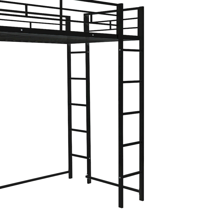 Twin Metal Loft Bed with Ladder, Fence & Desk