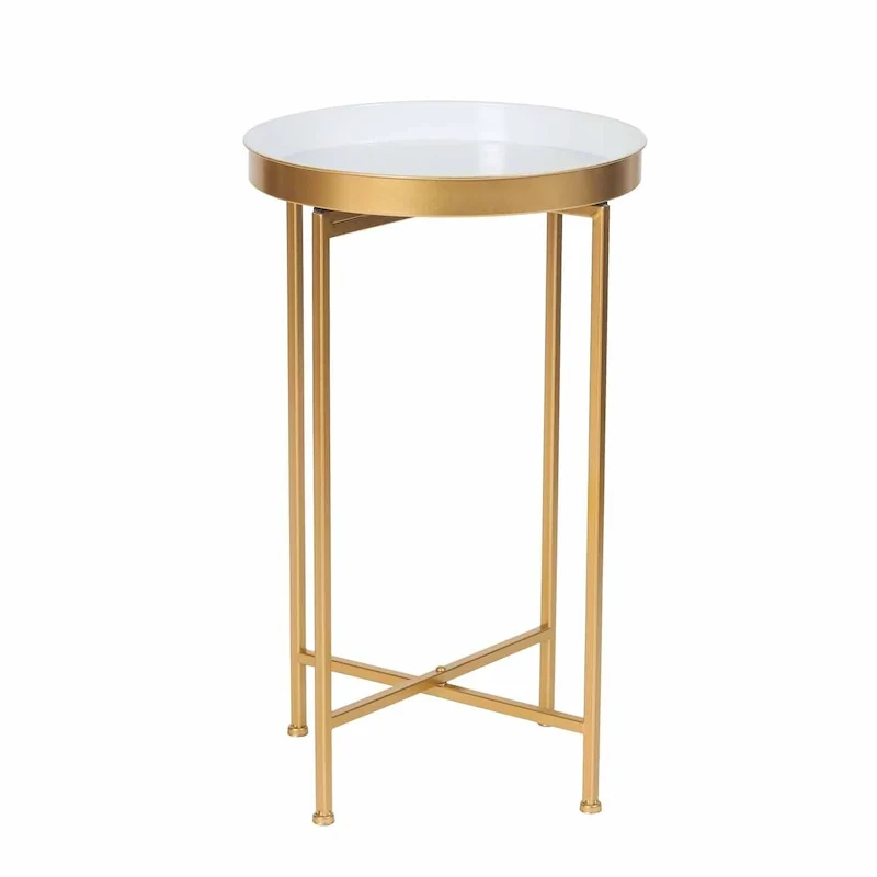 Round End Table Gold Metal Side Nightstand Accent Coffee Tables - 15(D)x 15(W)x 25.7(H)