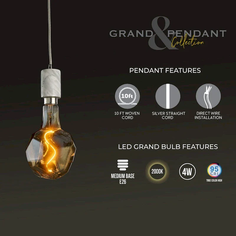 Bulbrite LED Grand Bulb and Pendant Kit of (1) 4 Watt Antique Glass 12  Jewel Shaped Bulb