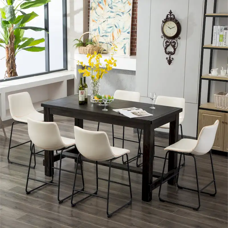 Roundhill Furniture Lotusville 7-pc. Counter-height Black Wood Dining Set