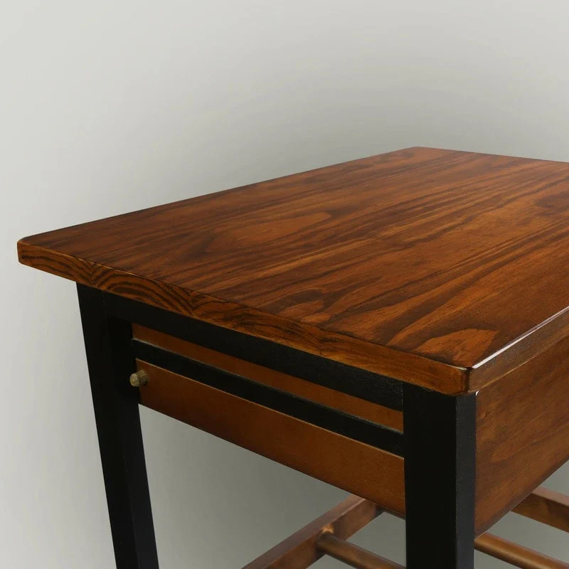 Solid Wood 4-Tier Rolling Kitchen Cart with Wine Rack and Drawer