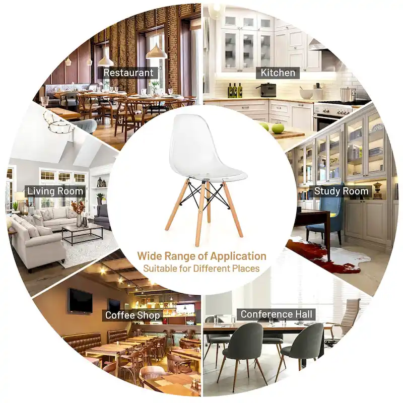 Set of 4 Dining Chairs Modern Plastic Shell Side Chair w/ Clear Seat &