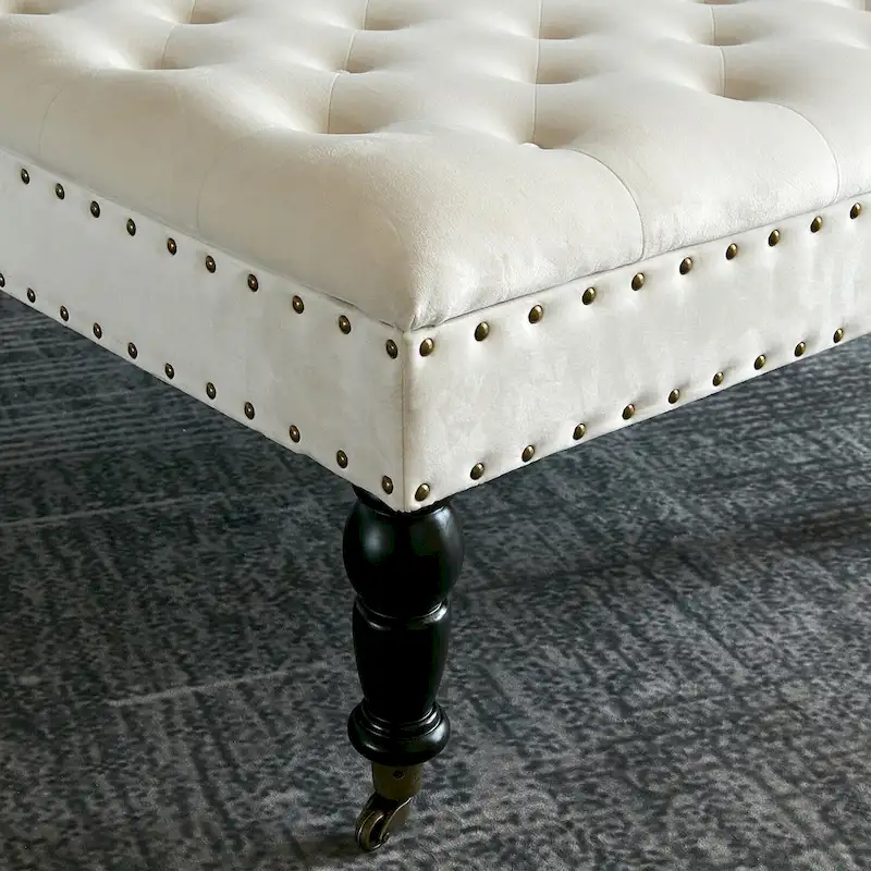 Button-Tufted Round Ottoman – 33 x 33 x 18 Inch