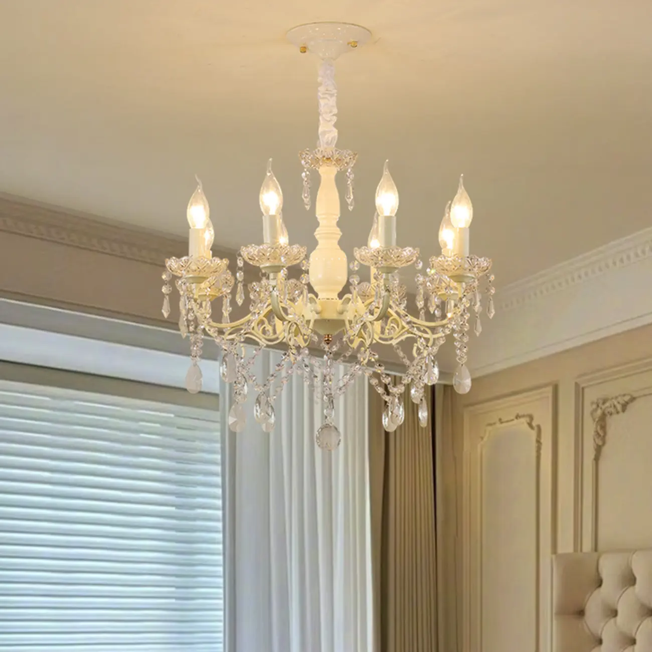 French Romantic Dimmable 8-Light Crystal Chandelier