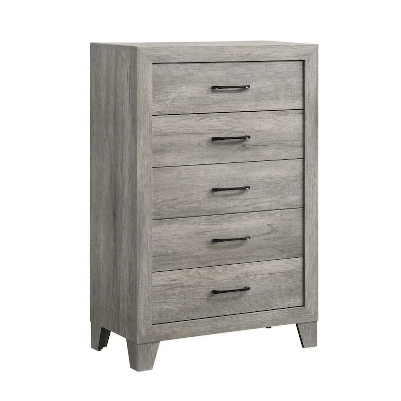 Isha 48 Inch 5 Drawer Tall Dresser Chest with Metal Handles, Driftwood Gray