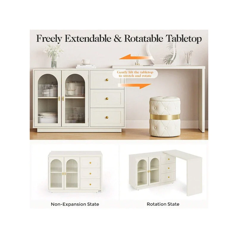 Sunvivi Extendable Corner Vanity 2 Door Makeup Table Without Mirror