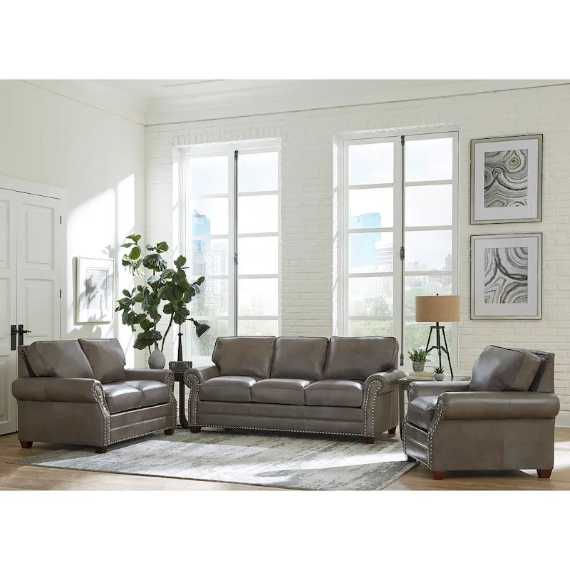 Made in USA Vernon Top Grain Leather Sofa, Loveseat and Chair Set