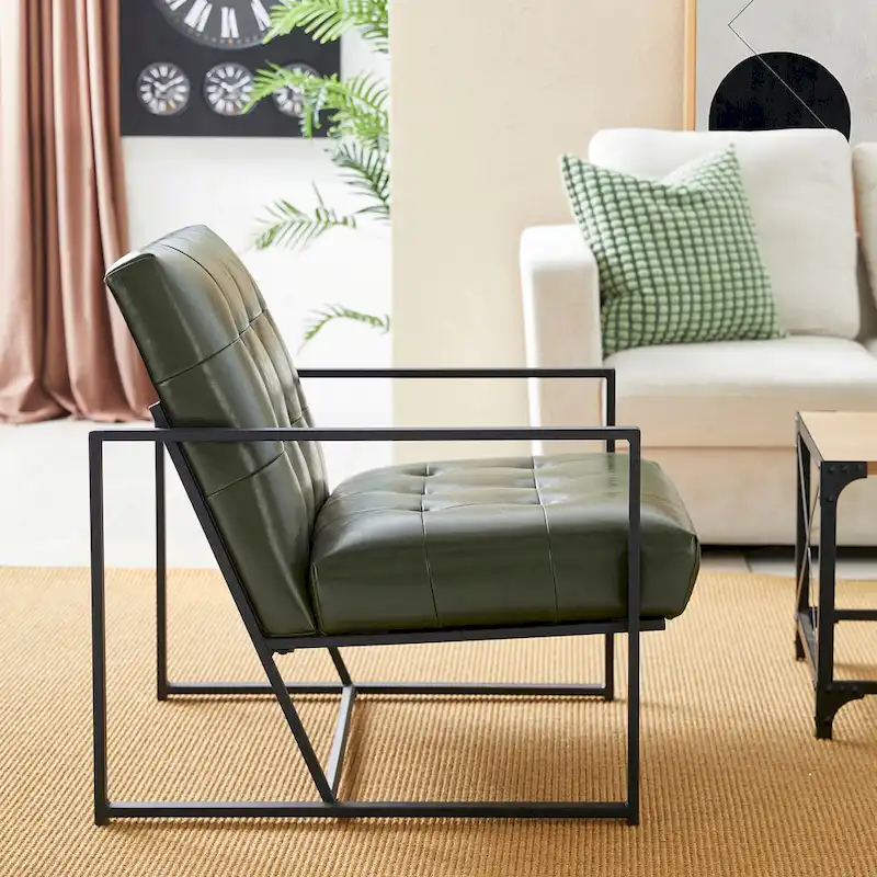 Glitzhome Set of 2 29.25W Mid-Century PU Leather Tufted Accent Chairs