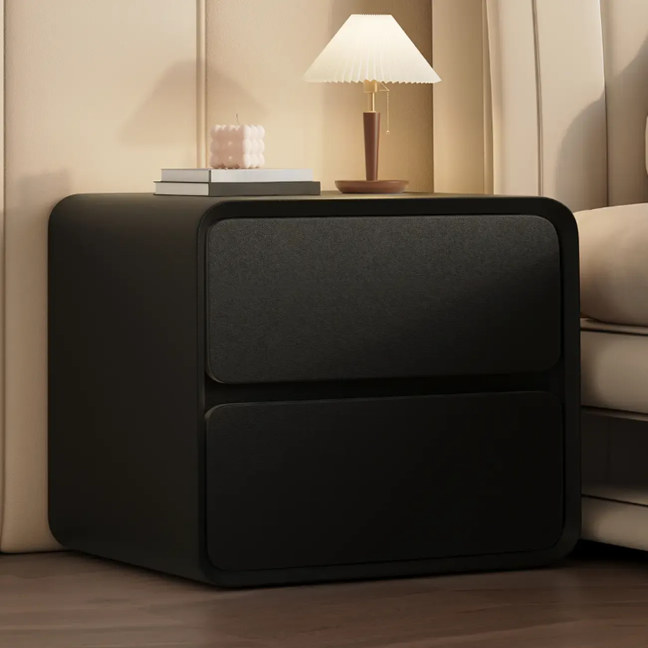 Curved Modern Faux Leather Pleather Nightstand