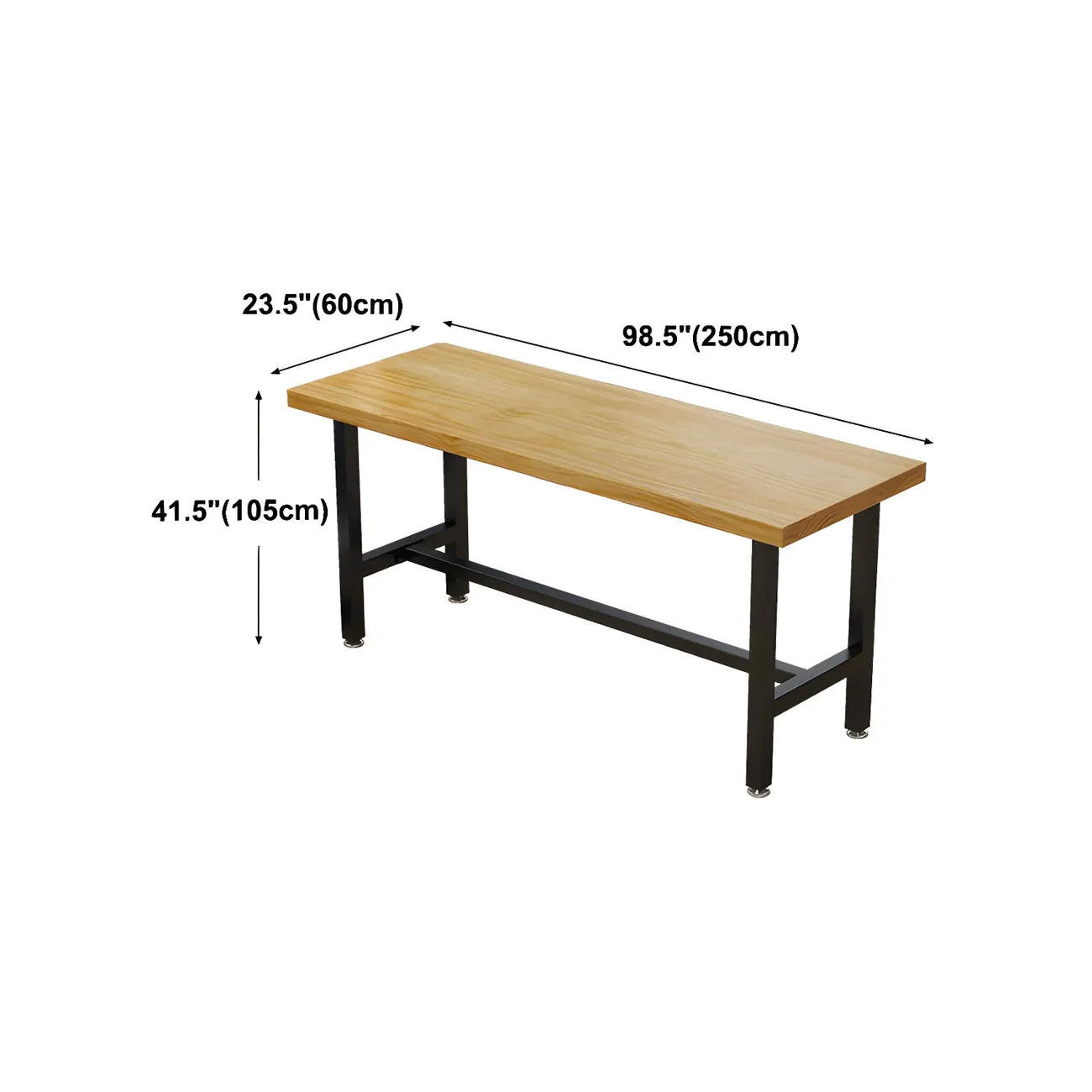 Rectangular Iron Frame Trestle Wood Bar Table with Footrest