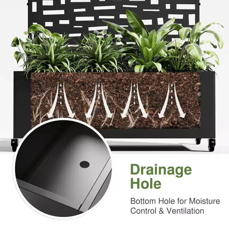 MAYEERTY Planter Box with Trellis Iron Black Arch Gerald Wide Edge Street Style 72x47x16in 3-Piece Set