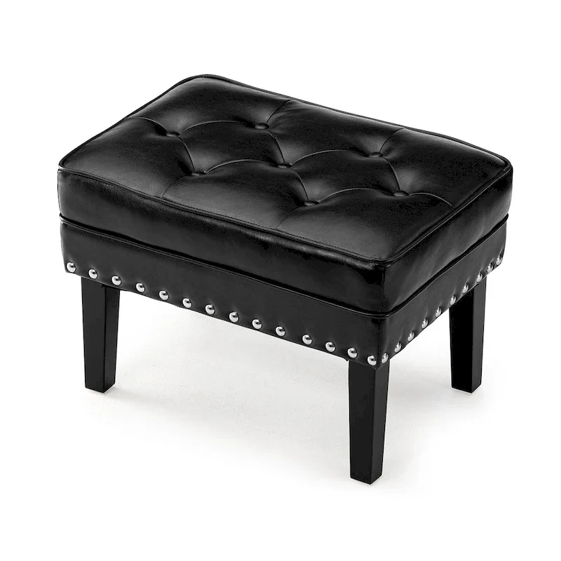 Glitzhome 22W Mid-century PU Leather Tufted Ottoman Foot Stool