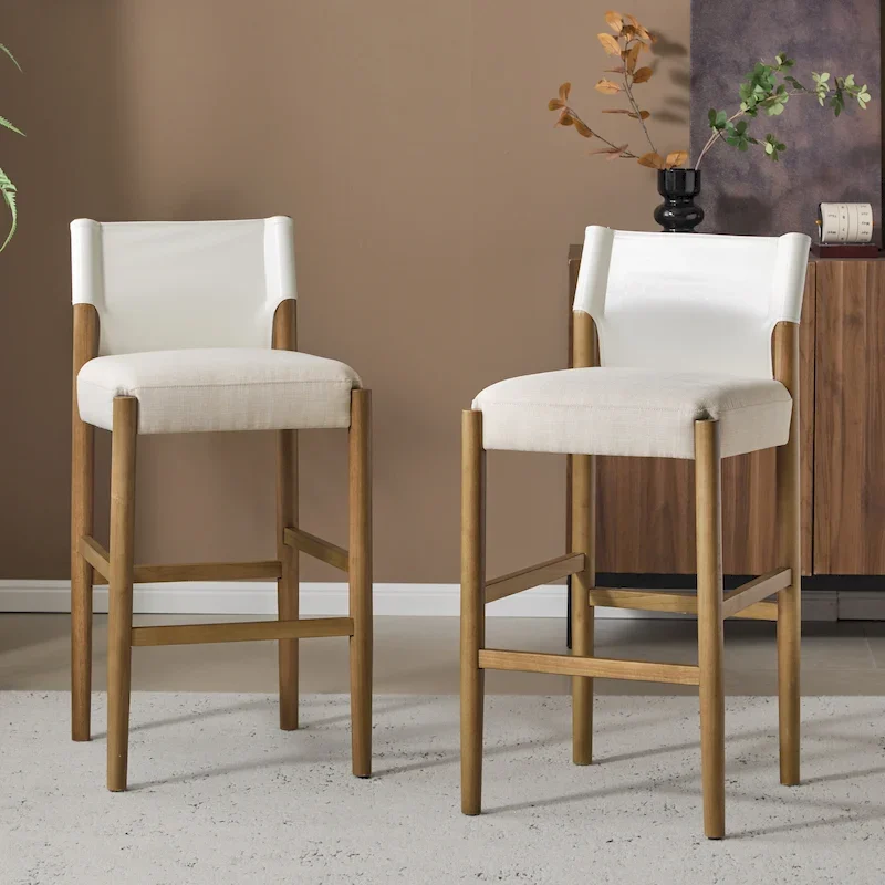 Christopher Knight Home - Mika Modern 28.5 Wood Barstool Set with Neutral Polyester Cushion for Kitchen Island or Home Bar