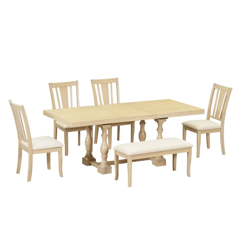 Traditional 6-Piece 78inch Trestle Extendable Dining Table Set