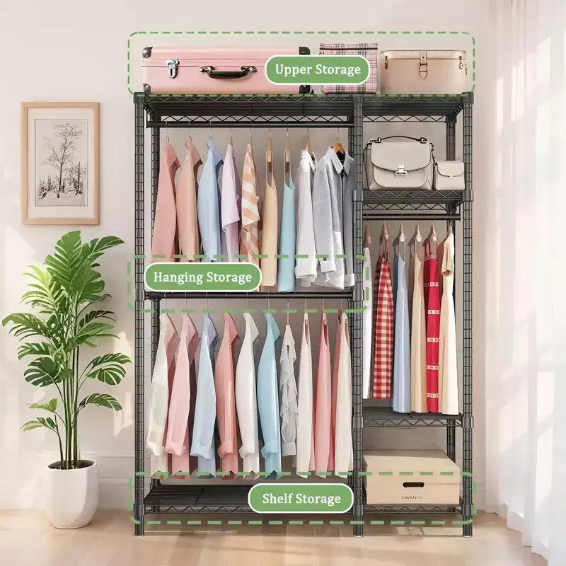 GDFStudio Batavia 76 Heavy Duty Metal Garment Rack with 6 Shelves and 3 Hanging Rods