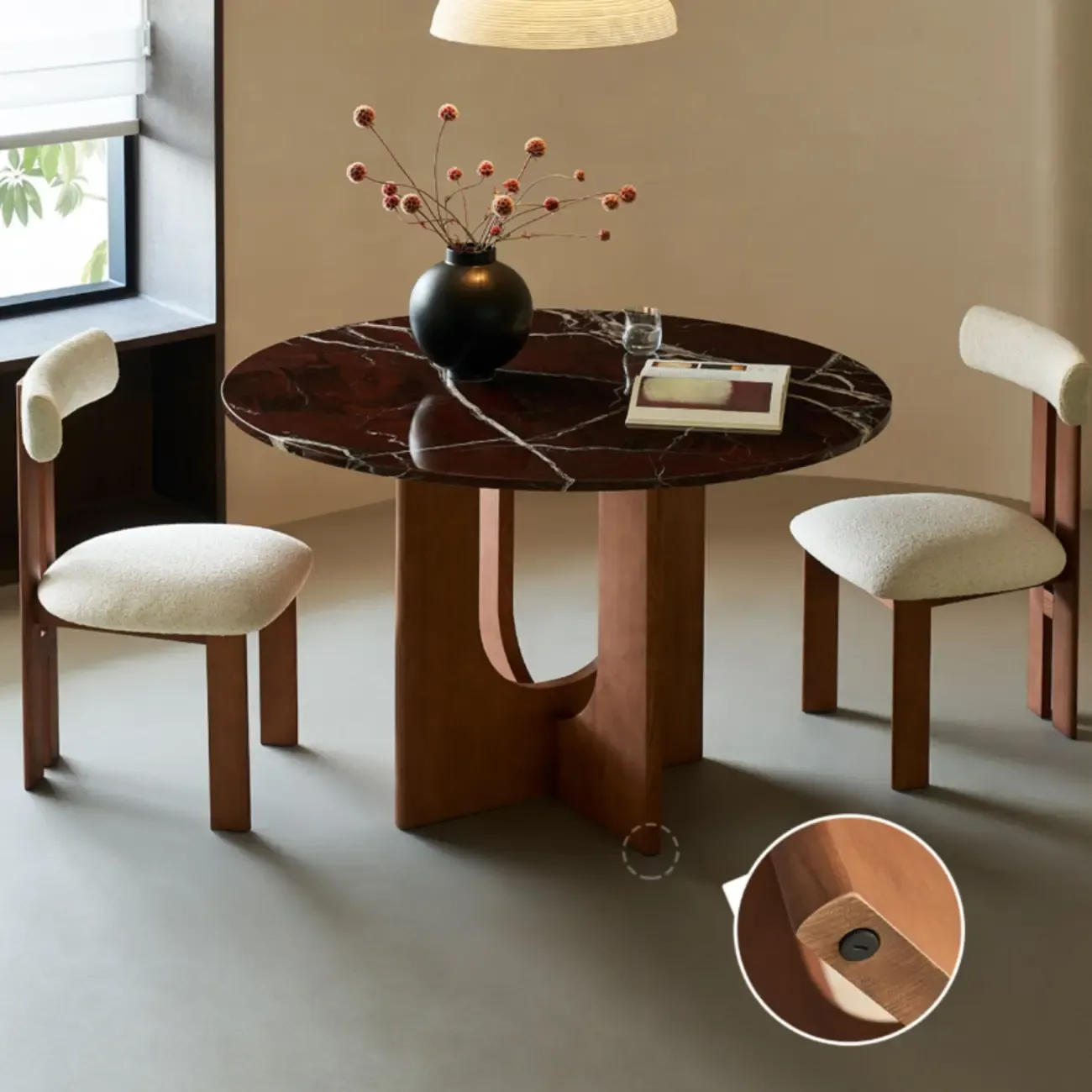Modern Round Marble Top Pedestal Dining Table