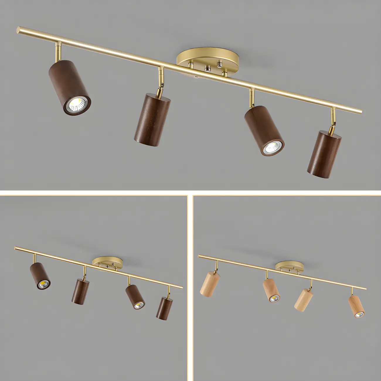 Modern Rubber Wood Brown Semi Flush Mount Track Light