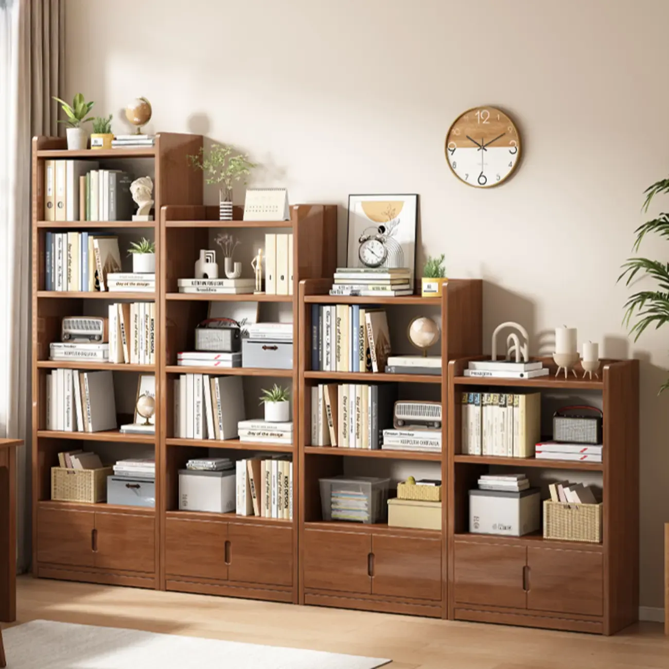 Nut-Brown Rectangle Wood 5-Shelf Storage Bookcase