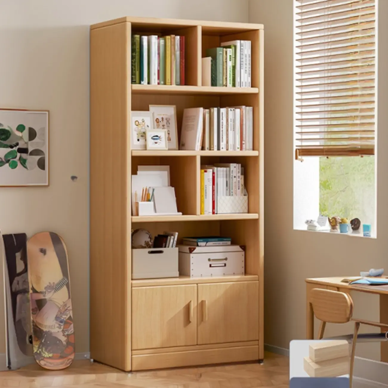 Scandinavian Tall Wooden Multi-shelves Storage Bookcase
