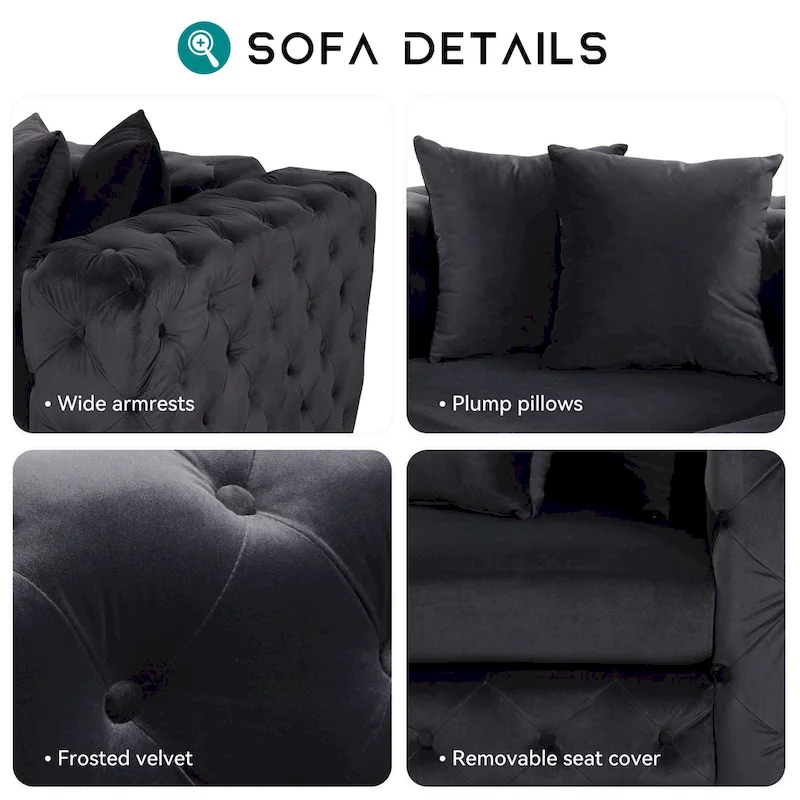 Large L-Shaped Modular Sofa, 6-Seat Velvet Sectional Couch