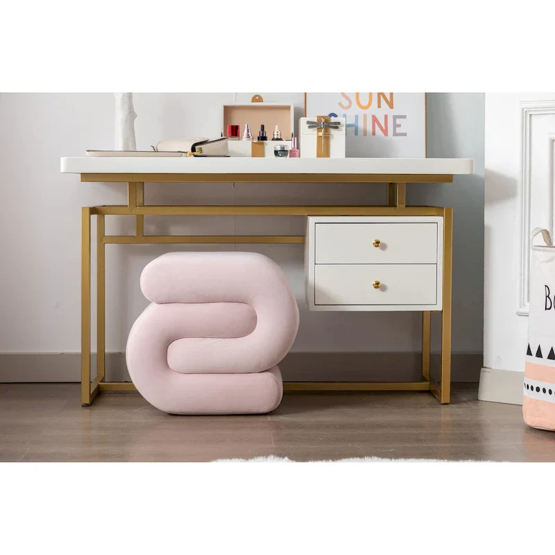 Modern S-shape Fabric Ottoman Makeup Stool Footstool