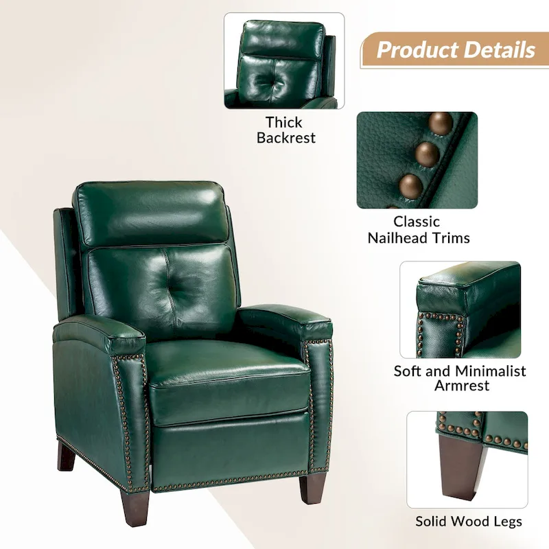 Gaspar Mid-Century Modern Genuine Leather Pushback Recliner with Wood legs Set of 2 by HULALA HOME