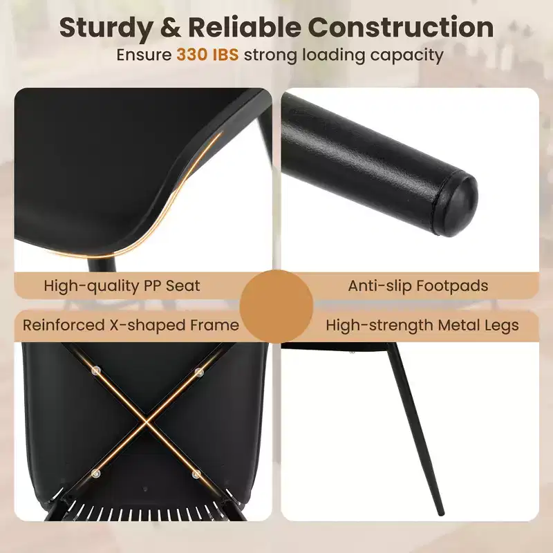 Plastic Dining Chair w/ Metal Legs Cutout Backrest Curved Seat