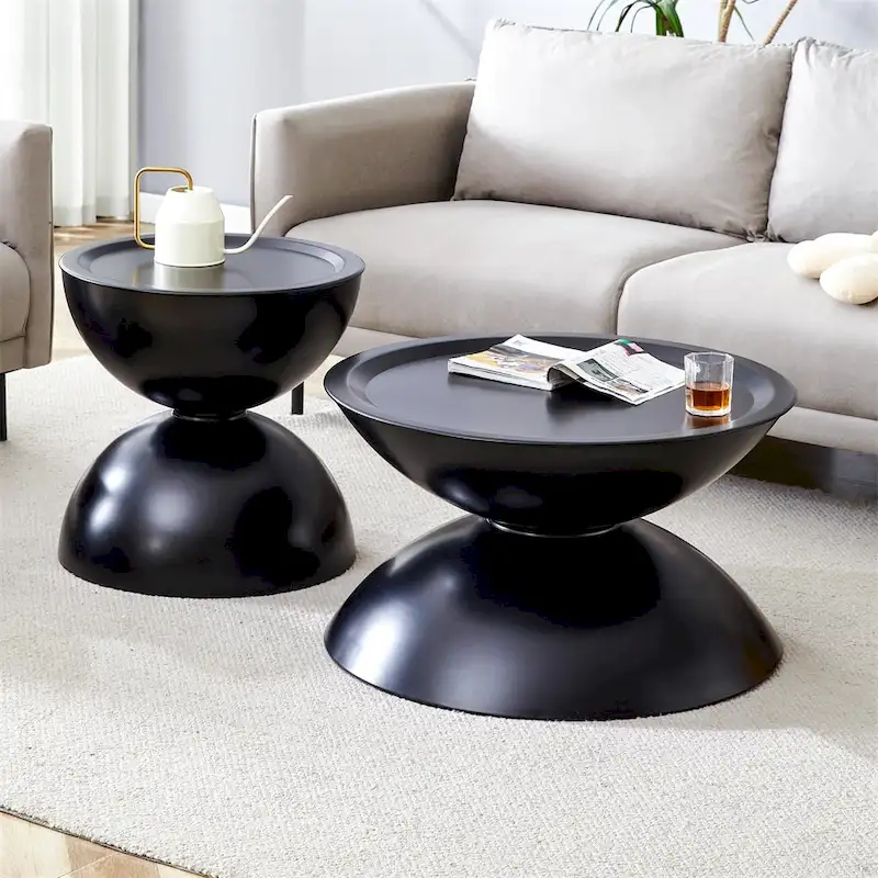 Round Storage Coffee Tables with Metal Frame (Set of 2)