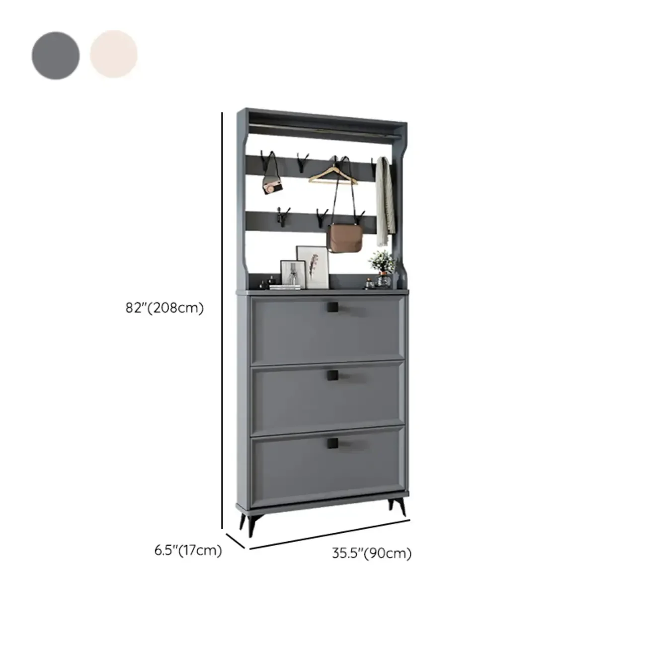 Drop-Front Adjustable Modern White Wood Narrow Shoe Cabinet