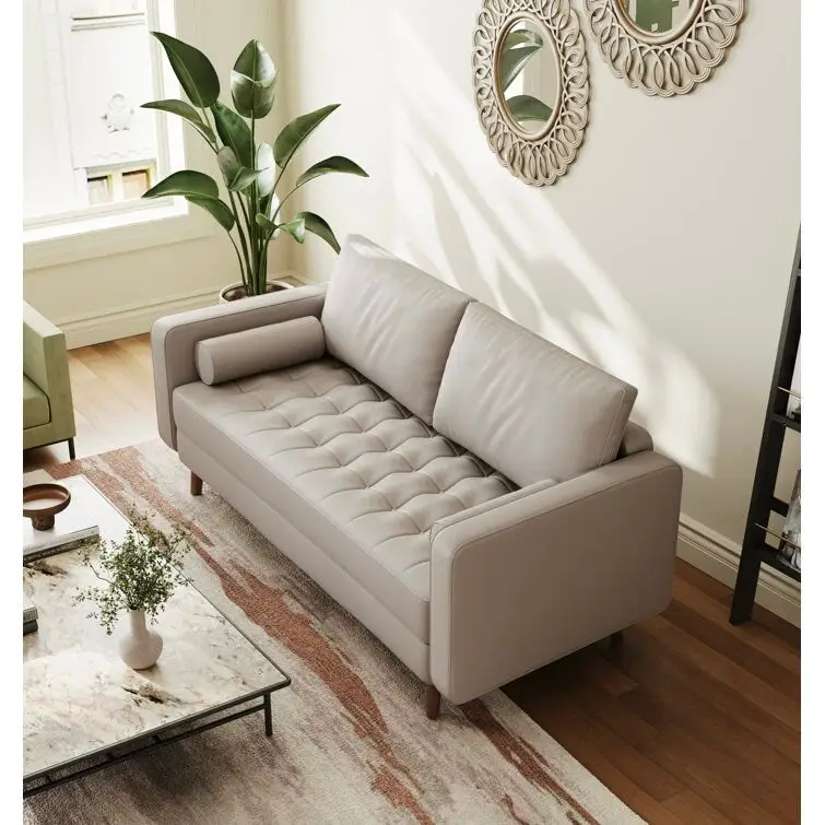 Stateside Mid-Century Square Arm Leather Covered Loveseat Sofa 59