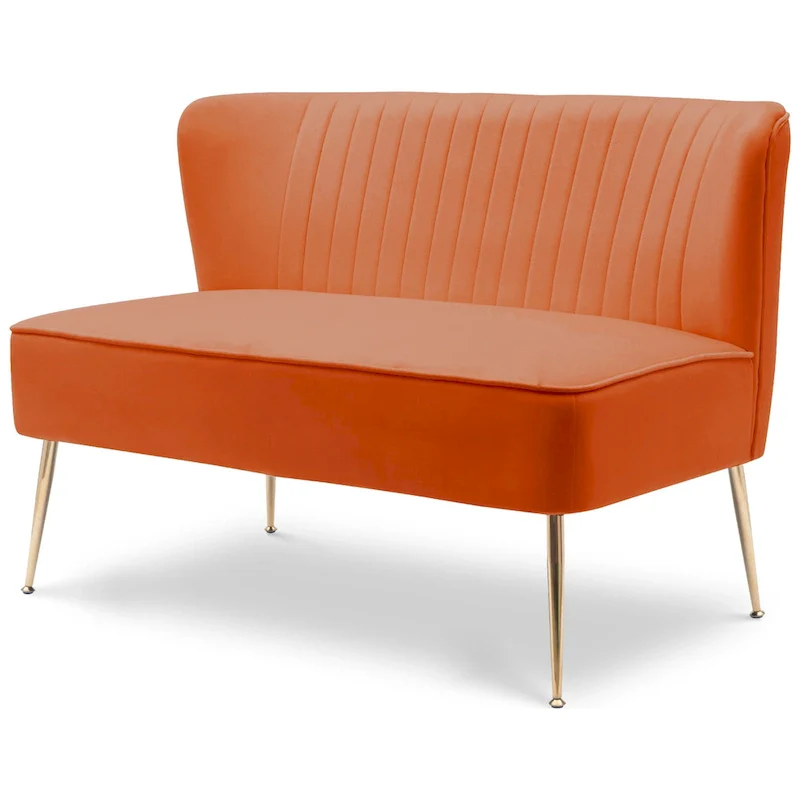 Upholstered Velvet Polyester 46 Wide Loveseat - Armless/ Scalloped Back