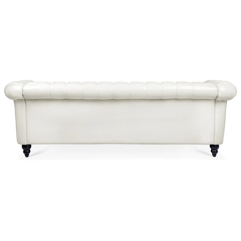 White 84.65  Chesterfield PU Leather 3-Seater Sofa with Button Tufted Backrest