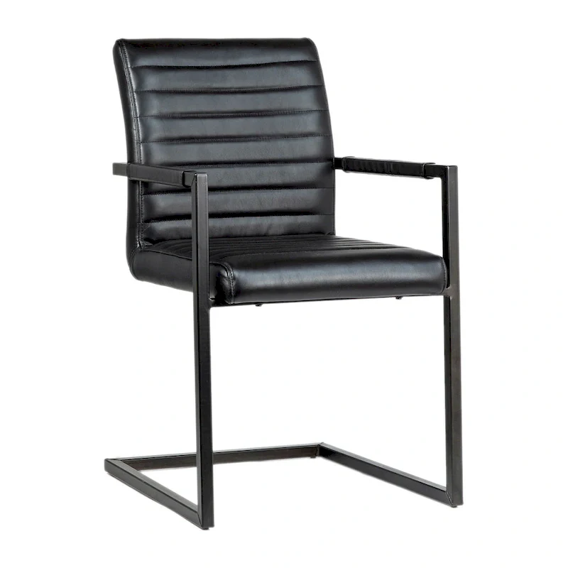 Genuine Full Grain Leather and Steel Modern Dining Arm Chair