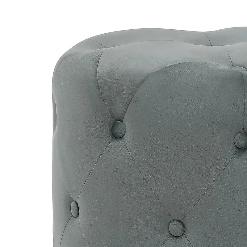 Adeco Round Velvet Ottoman Vanity Footrest Stool Gold Plating Base