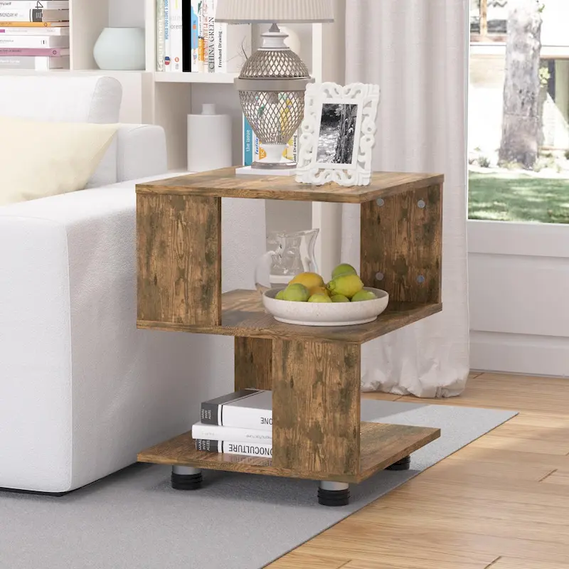 Modern 2-Tier Magic Cube Nightstands with Hollow Rectangle Design  Contemporary Bedroom Storage Table