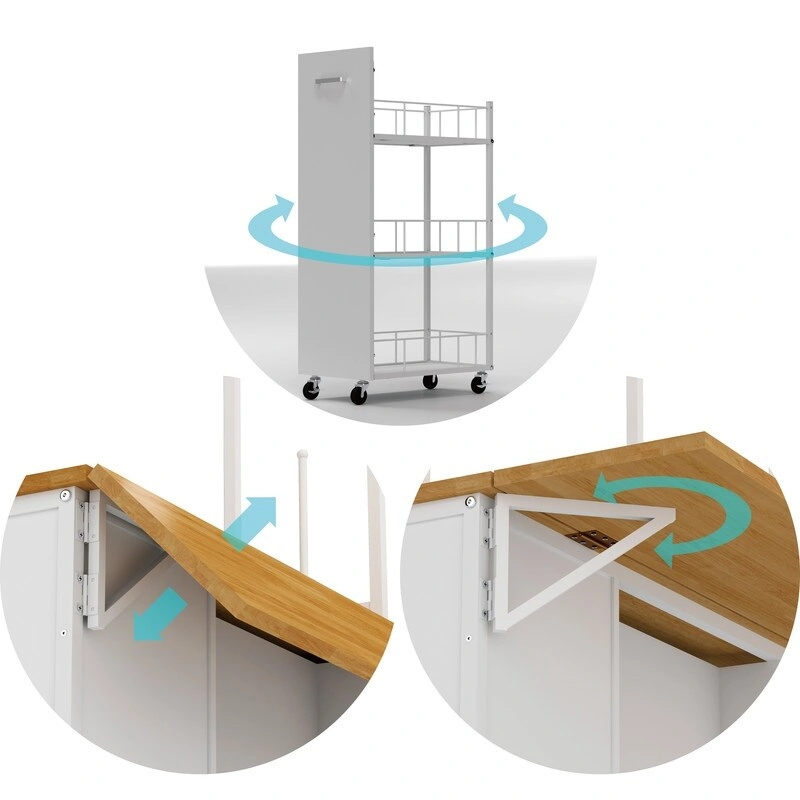 Kitchen Island with Folding Flip-Up Panel, Cabinet Shelves and Drawers, Hooks