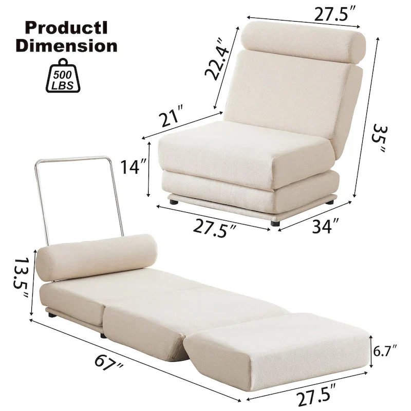 Single Sofa Chair Foldable Single Sofa Bed with Pillow