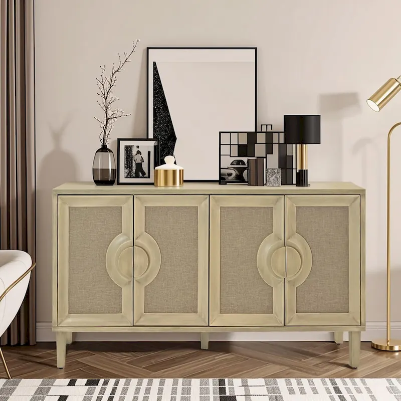 59.84Elegant Vintage 4-Door Cabinet with Linen Decorated Doors,for Bedroom,Living Room,Office,Easy Assembly