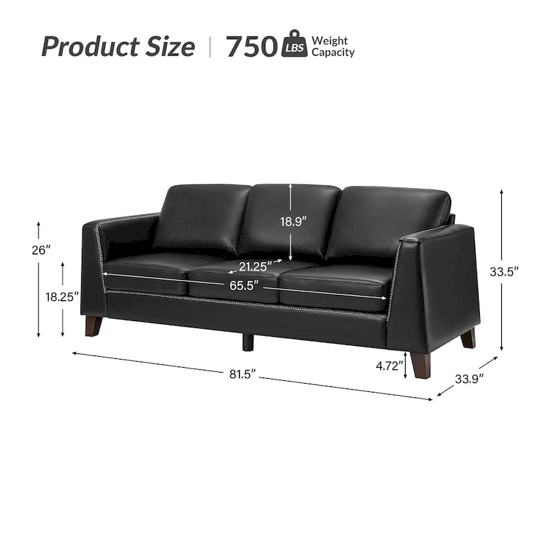 Rita 81.5 Genuine Leather Tuxedo Arm Sofa Couch With Solid Wood Legs By HULALA HOME