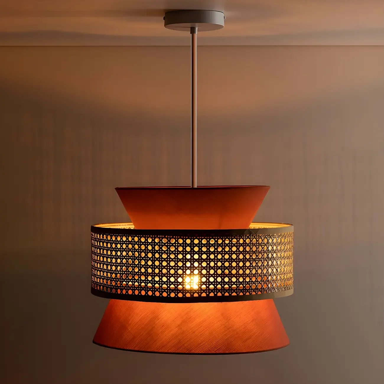 Boho Woven Modern Drum Cylinder Chandelier Adjustable Height