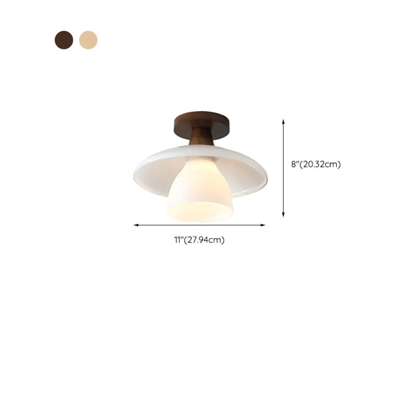 Modern Mini White Glass Wooden Semi Flush Mount Ceiling Light