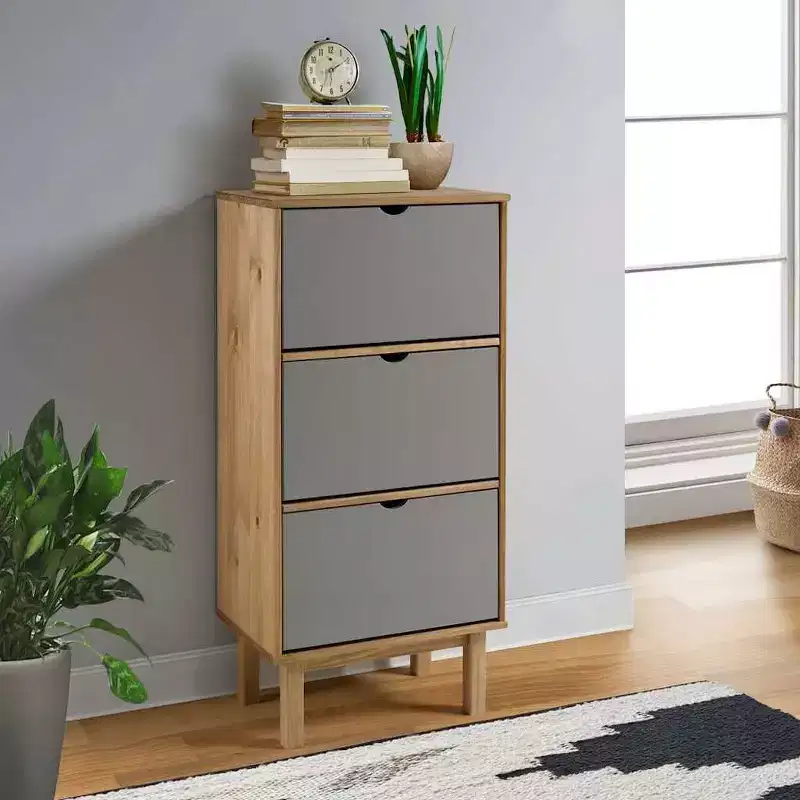 vidaXL Shoe Cabinet Brown Solid Pine Wood Medium Shoe Cabinet
