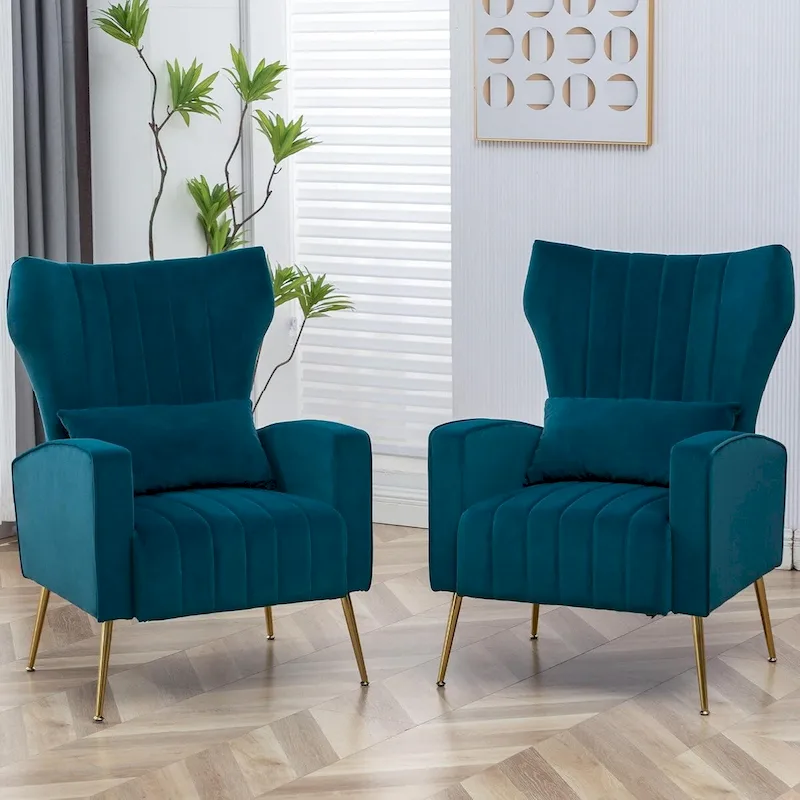 HOMYKA Accent Chair Upholstered Velvet Wingback Armchair Set of 2